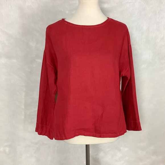 Elizabeth Suzann Tops - Elizabeth Suzann Red Linen Long Sleeve Parabola Top